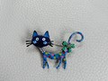 Katzen-Brosche blau emailliert