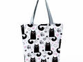 Schultertasche schwarze Katzen mit rosa Herzen und Wollknäuel