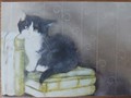 Kunst Postkarte Katzen Dédé Moser Le petit CHAT qui lisait du matin au soir...