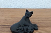 Miniatur schwarze Katze mit Kätzchen
