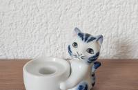 Kerzenständer weiss-blaue Katze
