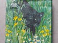 Grüne Servietten mit schwarzer Katze