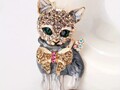 Katzen Brosche emailliert mit Strass