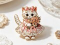 Brosche Katzen im rosa Kleid
