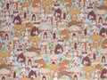 Stoff Tissu "Viele lustige Katzen mit Gold umrandet"