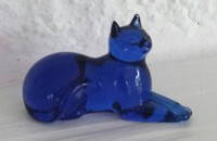 Franklin Mint kleine liegende, blaue Katze 11