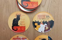4 Untersetzer chat noir de Steinlen mit Dose