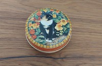 Kleine Dose 3-farbige Katze mit Kapuzinerkresse