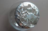 Glasschale Potpourri mit Deckel Katze versilbert
