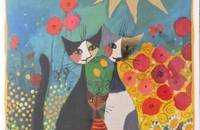 Rosian Wachtmeister Klappkarte Katzen in Blumenwiese