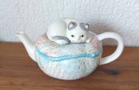Teekrug Patchwork mit Katze als Deckel