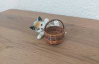 Kleine dreifarbige Katze mit Korb