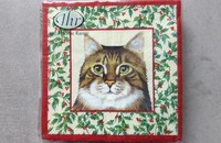 Kleine Servietten Weihnacht 4 Katzen-Porträt beige 