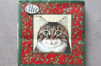 Kleine Servietten Weihnachts- Katzen rot