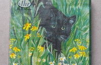 Grüne Servietten mit schwarzer Katze