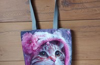 Schultertasche Katze mit rosa Kappe