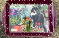 Kleines Serviertablett Katze mit Tulpen