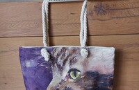 Grosse Schultertasche Katze mit grünen Augen
