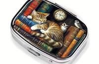 Pillendose Katze im Bücherregal