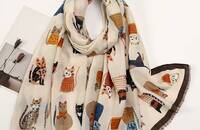 Schal beige mit Katzen