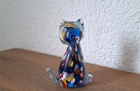 Katze aus blau-buntem Glas