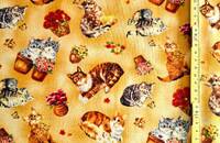 Stoff Katzen mit Blumen