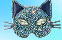 Brosche türkis-blauer Katzenkopf strass