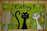 Grüner Türvorleger Kokosmatte "Entrez"Katzen  CHAT CHAT CHAT
