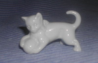 Weisse Katze mit Pfote auf dem Ball