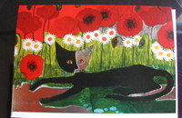 Rosina Wachtmeister Klappkarte Katze im Mohnfeld