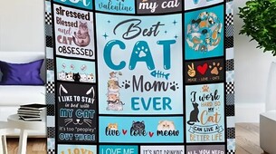 Kuschelige, weiche Flanelldecke turquois mit Katzen 