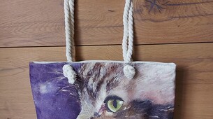 Grosse Schultertasche Katze mit grünen Augen