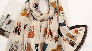 Schal beige mit Katzen