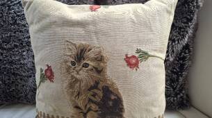 Grand coussin avec chat assis
