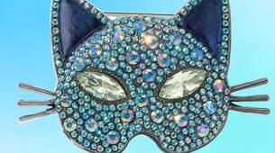 Brosche türkis-blauer Katzenkopf strass